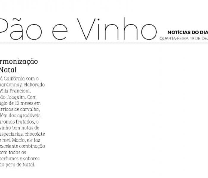 VF Chardonnay é destaque na Coluna Pão e Vinho do jornal Notícias do Dia